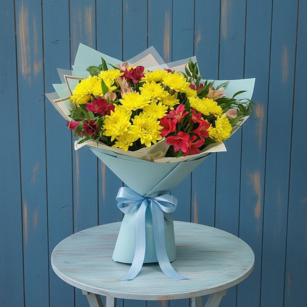 Букет цветов из: Альстромерии и Хризантемы в Первомайском Тульской области