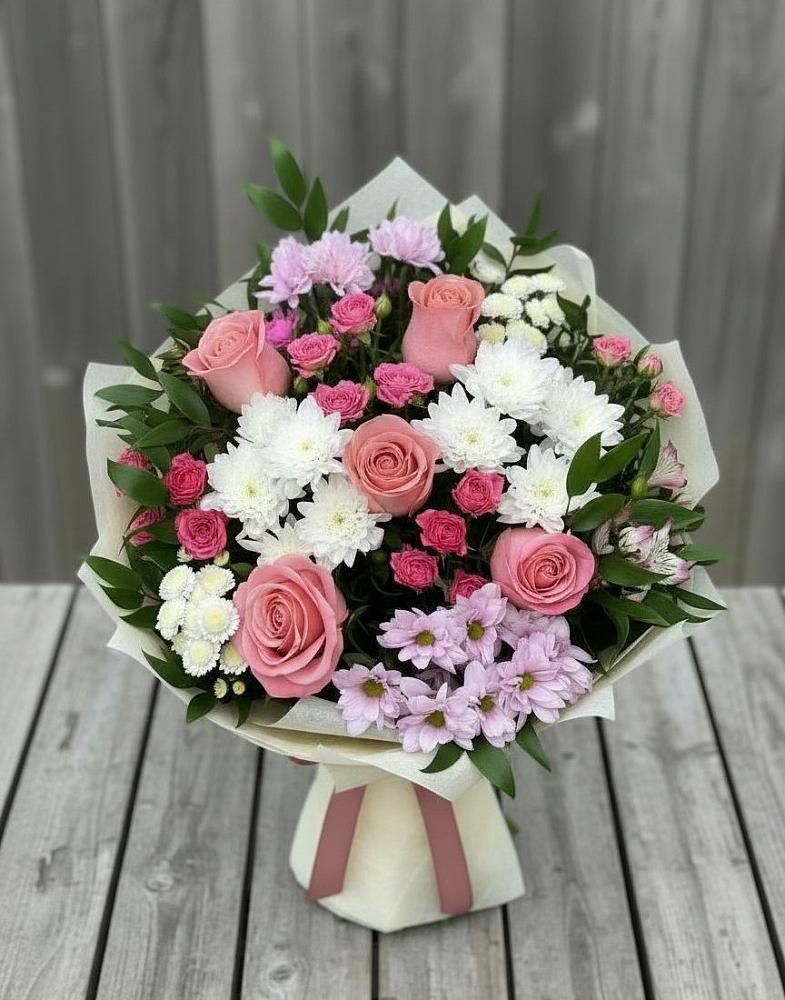Букет цветов из: Альстромерии, Гвоздики, Розы и Хризантемы в Первомайском Тульской области