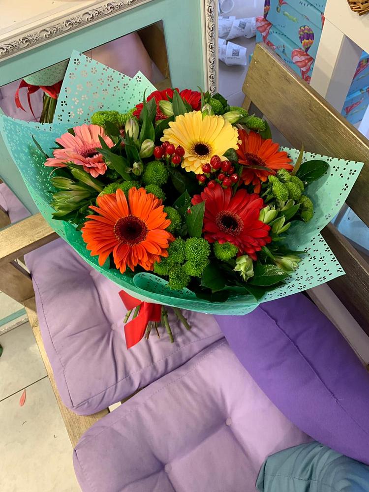 Букет цветов из: Герберы, Хризантемы и Альстромерии в Первомайском Тульской области