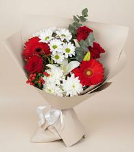 Букет цветов из:  Розы, Хризантемы, Герберы и Лилии в Первомайском Тульской области