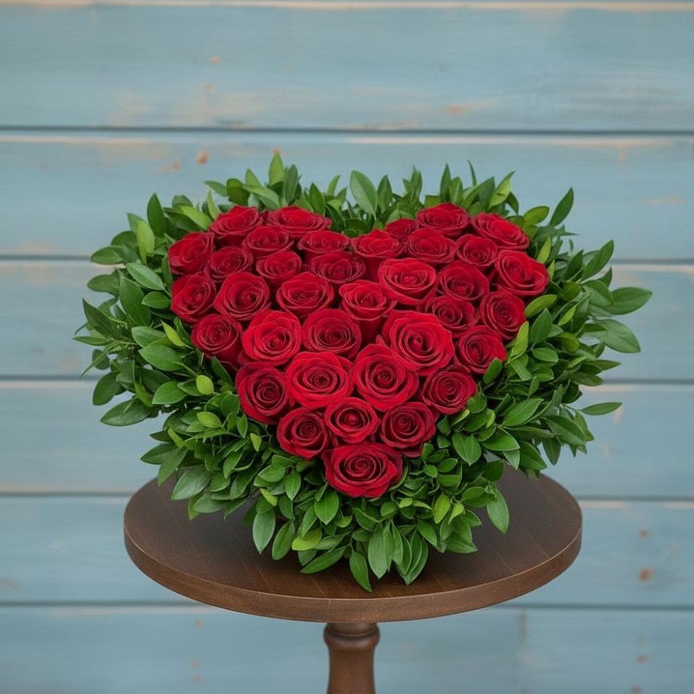 Цветочная композиция из Розы в виде сердца в Первомайском Тульской области