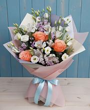 Букет цветов из:  Лизиантусы, Розы, Альстромерии и Гипсофила #REPLACE_PRED# Первомайском Тульской области