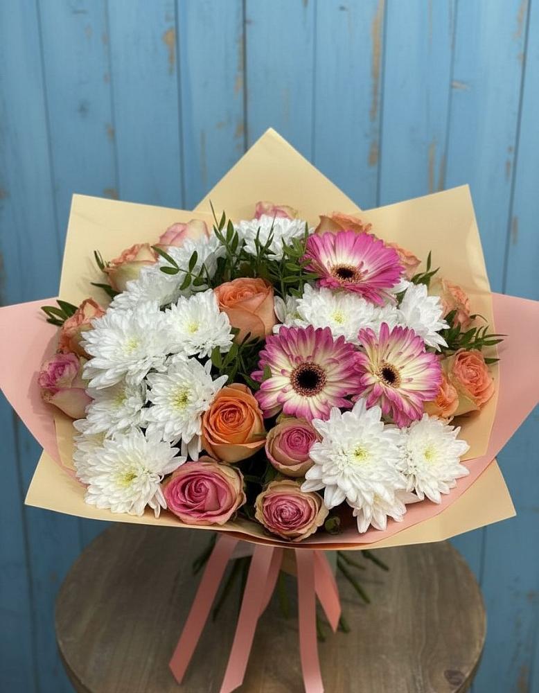 Букет цветов из: Розы, Герберы и Хризантемы в Первомайском Тульской области