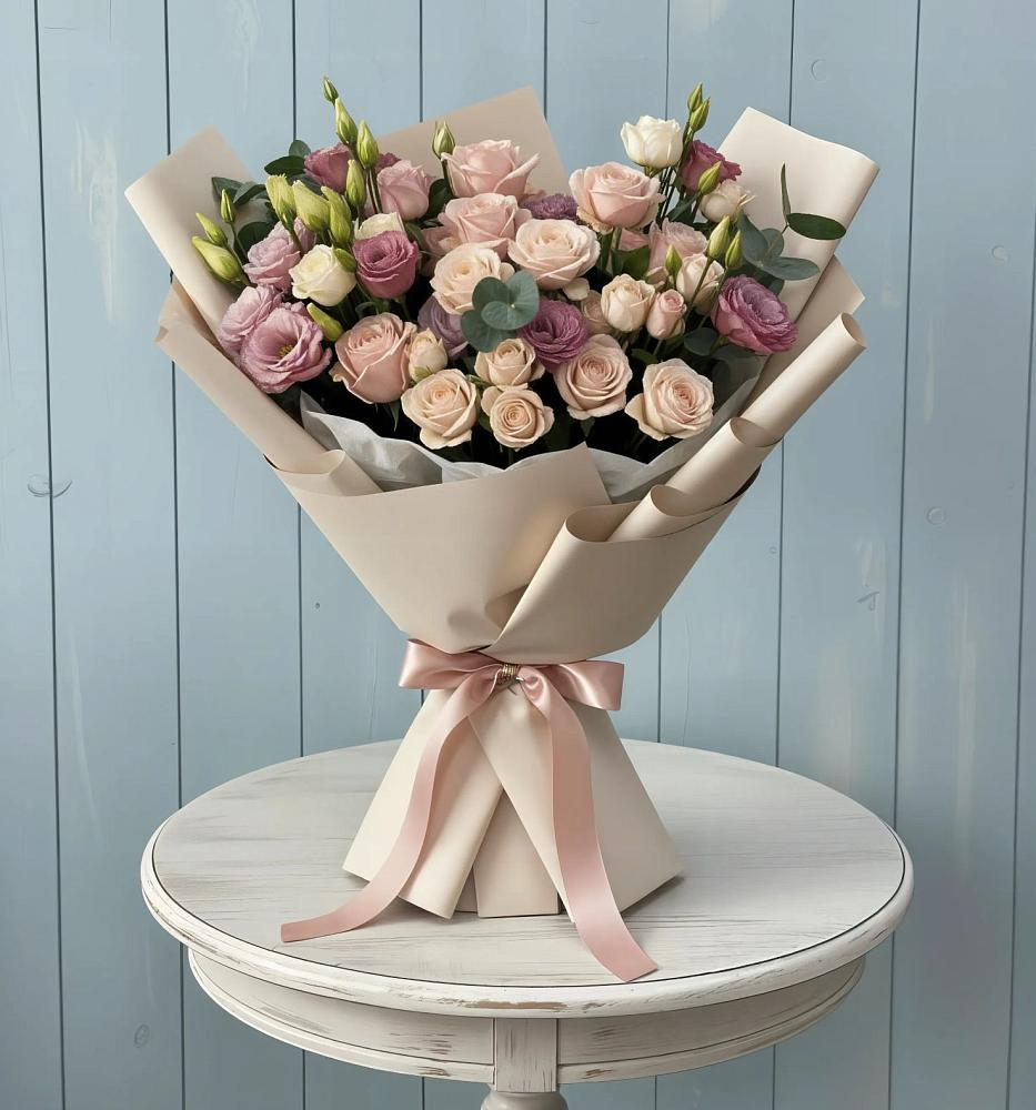 Букет цветов из: Розы и Лизиантусы в Первомайском Тульской области