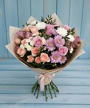 Букет цветов из:  Хризантемы, Розы и Альстромерии в Первомайском Тульской области