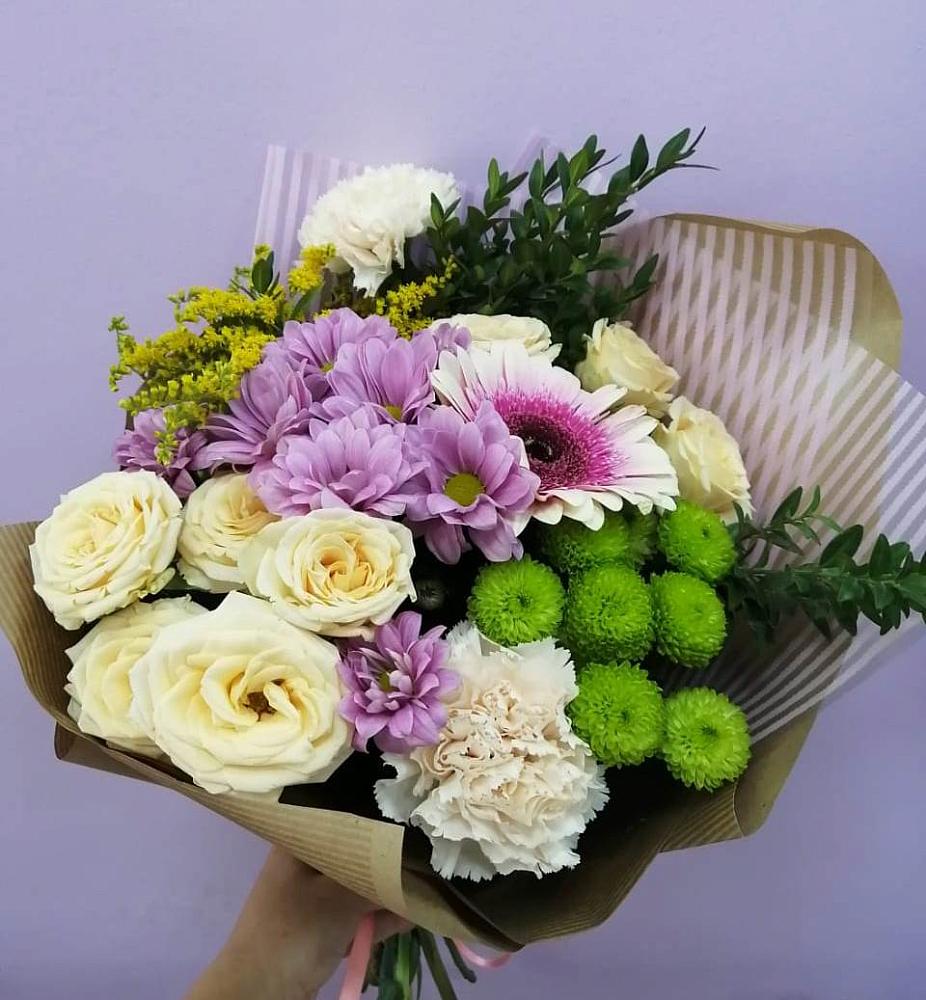 Букет цветов из: Хризантемы, Розы, Гвоздики и Герберы в Первомайском Тульской области