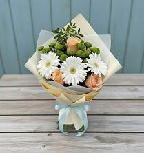 Букет цветов из:  Герберы, Розы и Хризантемы в Первомайском Тульской области