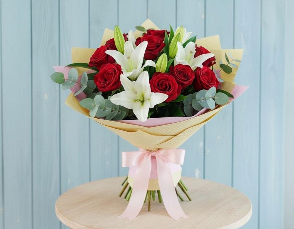 Букет цветов из: Лилии и Розы в Первомайском Тульской области